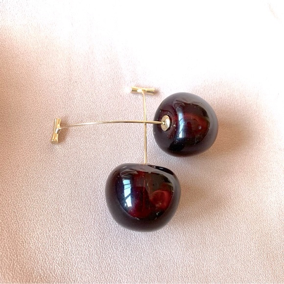 ◾️Wine Red Cherry Drop Earrings - Picture 8 of 9